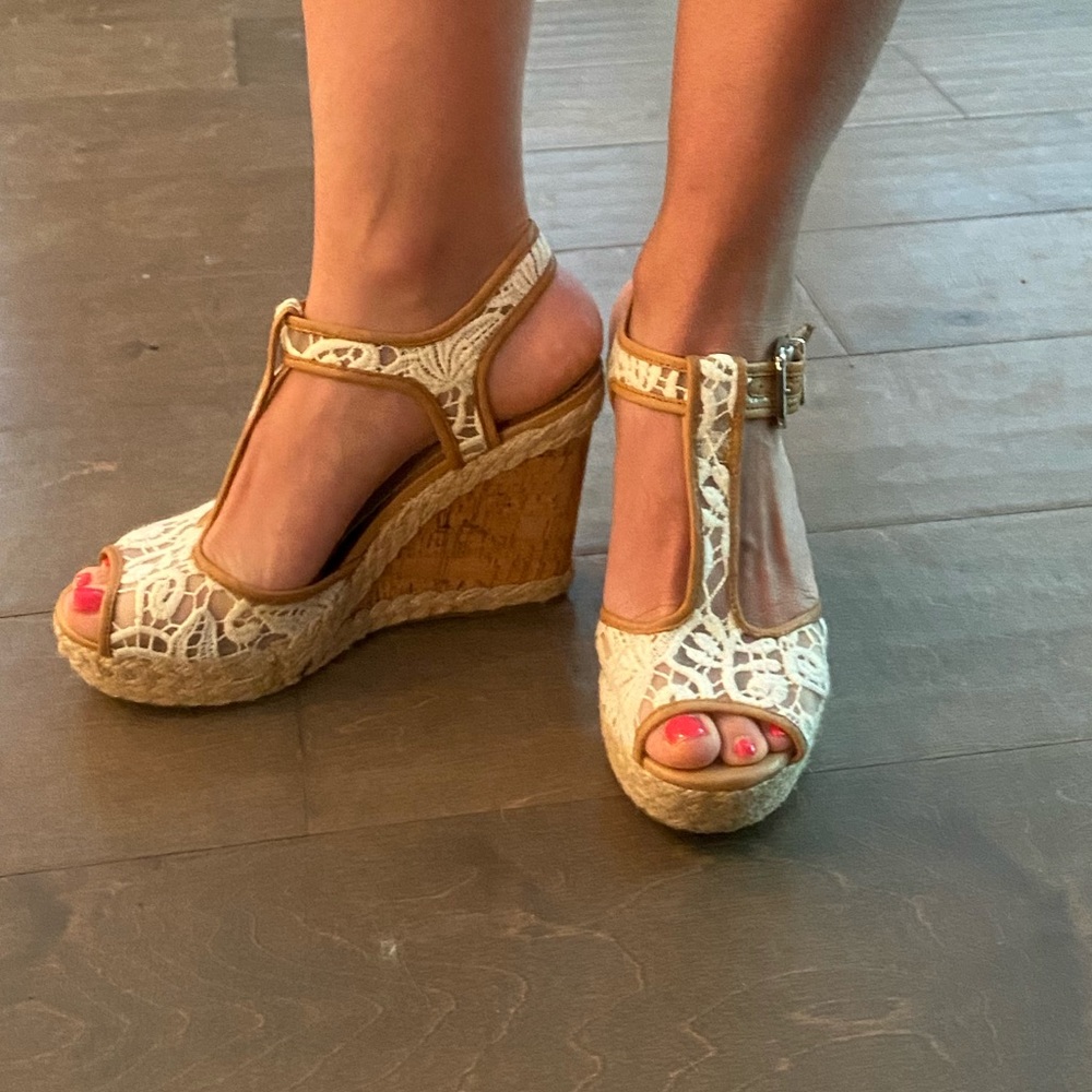 Antonio Melani T-Strap Lace Wedge